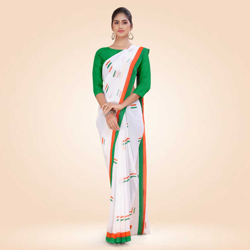 Tricolor Women's Premium Soft Georgette Patriotic Airline Uniform Sarees With Blouse Piece