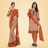 Brown Women's Premium Italian Silk Small Butty College Uniform Saree Salwar Combo