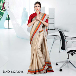 Beige and Maroon Women's Premium Manipuri Cotton HLL Uniform Sarees With Blouse Piece
