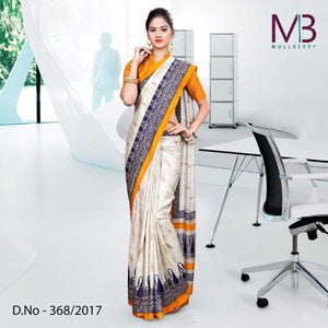 Blue Cream Mulberry Silk Uniform Saree