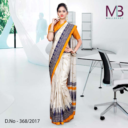 Blue Cream Mulberry Silk Uniform Saree