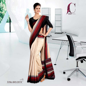 Off White And Black Tripura Cotton Institute Uniform Saree