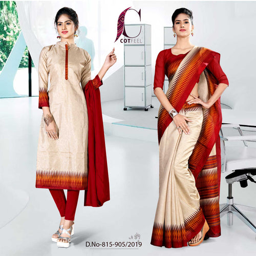 Off White And Red Fancy School Uniform Saree Salwar Combo