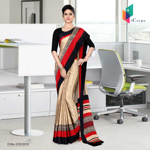 Brown And Black Italian Crepe Silk Air Hostess Uniform Saree