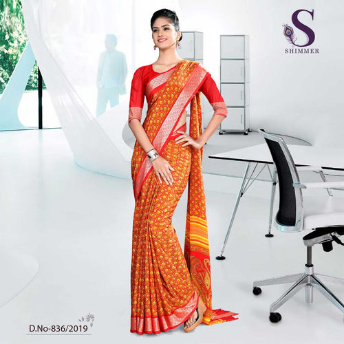 Orange  Corporate Shimmer Uniform Sarees