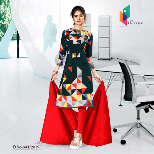 Black And Red Women's Premium Crepe Silk Corporate Uniform Salwar Kameez