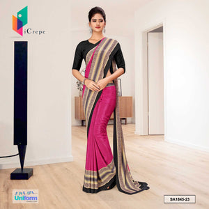 Onion Pink and Black Women's Premium Silk Crepe Plain Border Annual Function Uniform Sarees With Blouse Piece