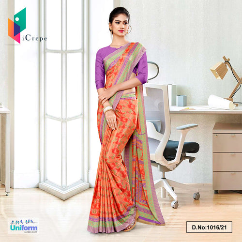 Orange Multi Print Premium Italian Slik Crepe Uniform Sarees
