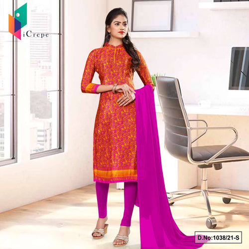 Orange Wine Paisley Print Premium Italian Silk Crepe Uniform Salwar Kameez For Teachers
