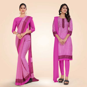 Levender pink Women's Premium Italian Silk Small Butty Industrial Uniform Saree Salwar Combo