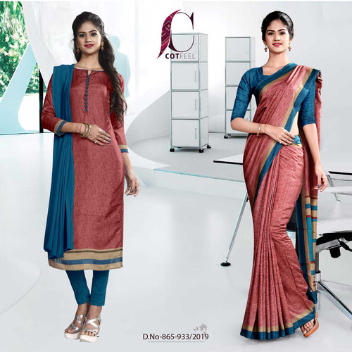 Pink And Blue Fancy Corporate Uniform Saree Salwar Combo