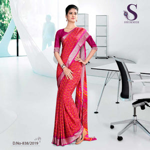 Pink Office Shimmer Uniform Sarees