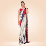 Grey and Pink Women's Premium Italian Silk Digital Print Taj Hotel Uniform Sarees With Blouse Piece