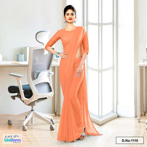 Peach Shade Soft Georgette Plain Uniform Sarees For Coprporate Office