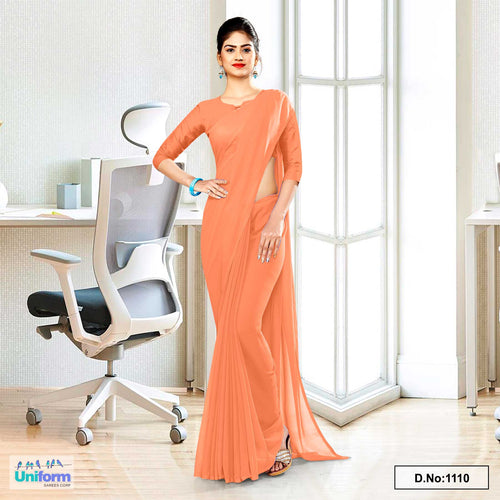 Peach Shade Soft Georgette Plain Uniform Sarees For Coprporate Office