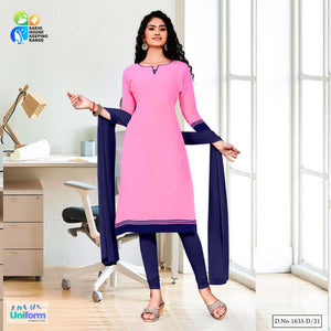 Pink Blue Women's Premium Georgette Plain Border Housekeeping Anganwadi Workers Uniform Salwar Kameez