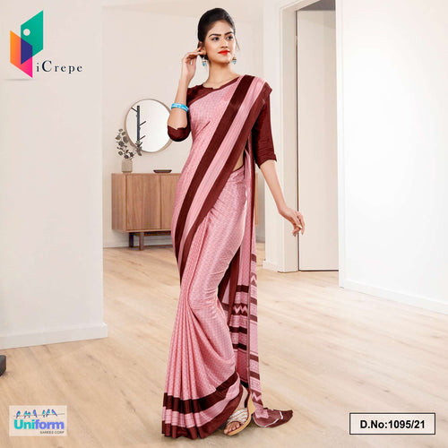 Pink Brown Premium Italian Crepe Uniform Sarees For Institutions