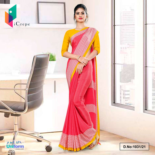 Pink Gold Premium Italian Silk Crepe Saree For Industrial Uniform Sarees