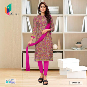 Pink Women's Premium Italian Silk Paisley Print Uniform Salwar Kameez for Office Staff