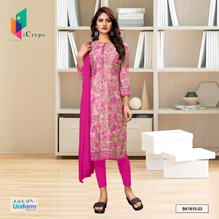 Pink Women's Premium Silk Crepe Floral Print Nurse Uniform Salwar Kameez