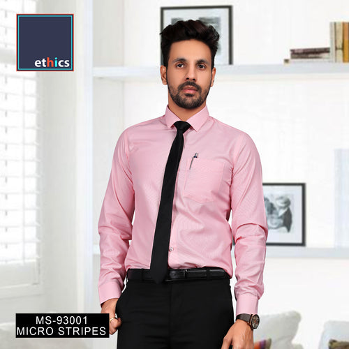 Pink Micro Stripes Men's Cotton Corporate Uniform Unstitched Shirt Fabrics