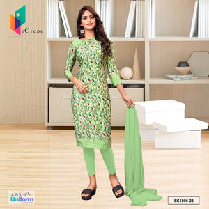 Pistachio Green Women's Premium Italian Silk Paisley Print Office Uniform Salwar Kameez