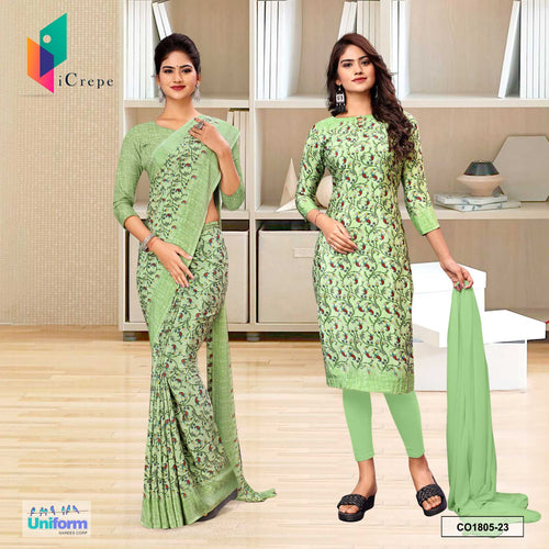 Pistachio Green Women's Premium Italian Silk Paisley Print Office Uniform Saree Salwar Combo