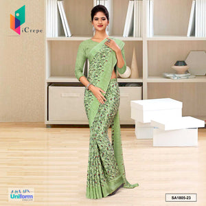 Pistachio Green Women's Premium Italian Silk Paisley Print Office Uniform Sarees With Blouse Piece