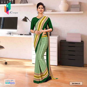 Pistachip and Bottle Green Women's Premium Silk Crepe Plain Border Air Hostess Uniform Sarees With Blouse Piece