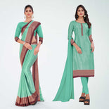 Yelow and Violet Women's Premium Silk Chiffon Small Butty Industrial Uniform Saree Salwar Combo