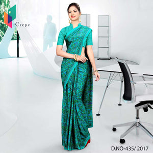 Green Paisley Printed Premium Italian Crepe Air-India Uniform Saree