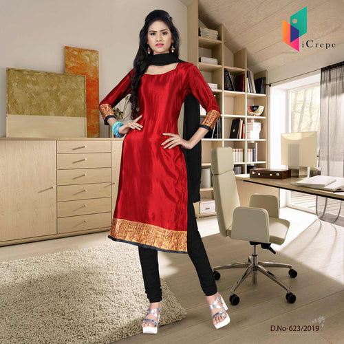 Maroon And Black Women's Premium Italian Crepe Silk School Uniform Salwar Kameez