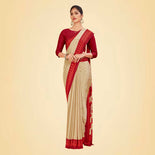 Beige and Maroon Women's Premium Italian Silk Small Butty Jewellery Showroom Uniform Saree