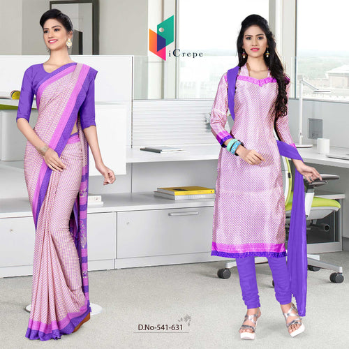 Lavender and Purple Women's Premium Italian Silk Small Butty Teachers Uniform Sarees Salwar Combo