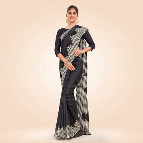 Navy Blue Women's Premium Mulberry Silk Plain Gaala Border Housekeeping Uniform Saree