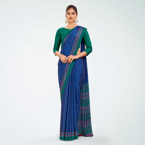 Turquoise and Navy Blue Women's Premium Italian Silk Discipline Day Hospital Uniform Saree