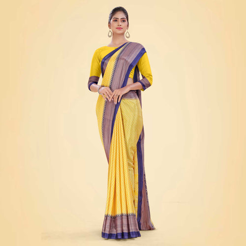 Peach and Red Women's Premium Silk Chiffon Small Butty School Teacher Uniform Saree