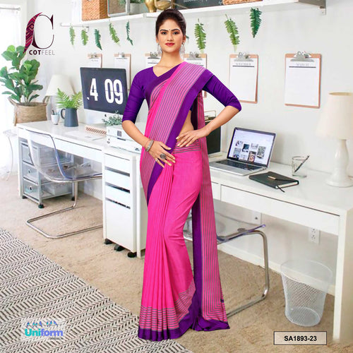 Rani and Lavender Women's Premium Manipuri Cotton Plain Border Showroom Uniform Sarees With Blouse Piece