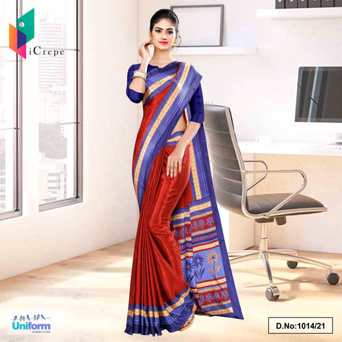 Red Ink Blue Premium Italian Silk Crepe Saree For Student Uniform Sarees