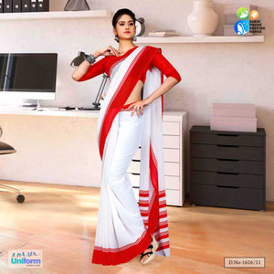Red White Premium Georgette Mother Teresa Hospital Uniform Sarees For Aayah Bai Staff