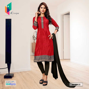 Red and Black Women's Premium Silk Crepe Plain Border School Uniform Salwar Kameez