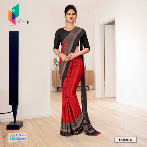 Red and Black Women's Premium Silk Crepe Plain Border School Uniform Sarees With Blouse Piece