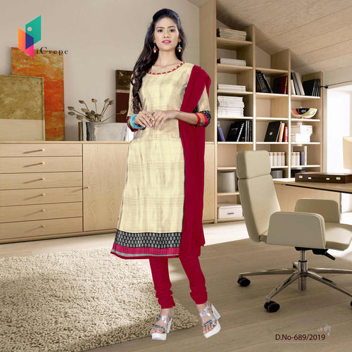 Off White And Red Women's Premium Italian Crepe Silk Fancy Uniform Salwar Kameez
