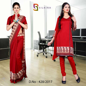 Red Women's Premium Silk Georgette Eyecatchers Employees Uniform Sarees Salwar Combo