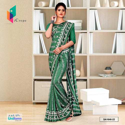 Uniform Sarees Corp Pistachio Women's Premium Silk Crepe Ikat Print Uniform Sarees for Hospital With Blouse Piece