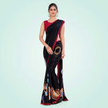 Black and Red Women's Premium Italian Silk Digital Print Air India Uniform Sarees With Blouse Piece