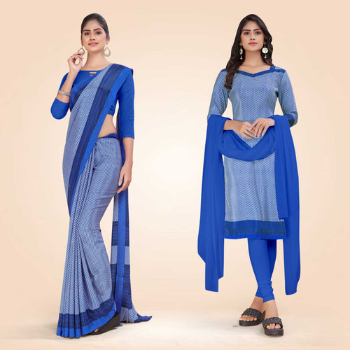 Grey Women's Premium Italian Silk Small Butty Office Uniform Saree Salwar Combo