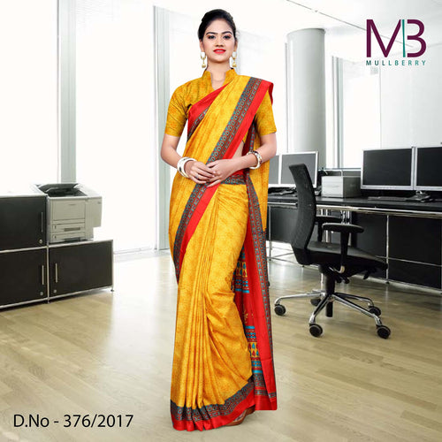 Red And Orange Mulberry Silk Uniform Saree