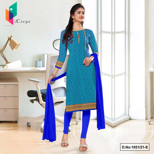 Sea Green Blue Paisley Print Premium Italian Silk Crepe Uniform Salwar Kameez For Corporate Employees
