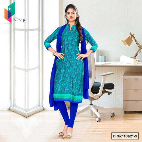 Sea Green Blue Paisley Print Premium Italian Silk Crepe Uniform Salwar Kameez For Office Wear